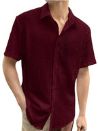 Tee Projekt Mens Popcorn Shirt Texture Pattern Mens Casual Shirt Half Sleeves Goa Beach Summer Shirt Maroon
