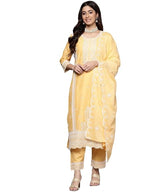 Varanga Women Peach Chikankari Embroidered Sequins Embellished Kurta With Bottom And Dupatta