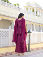 Stylum Women'S Ethnic Motifs Printed Rayon Sleeveless Kurta Palazzo Dupatta Set (Kpdwinesamia_Wine)