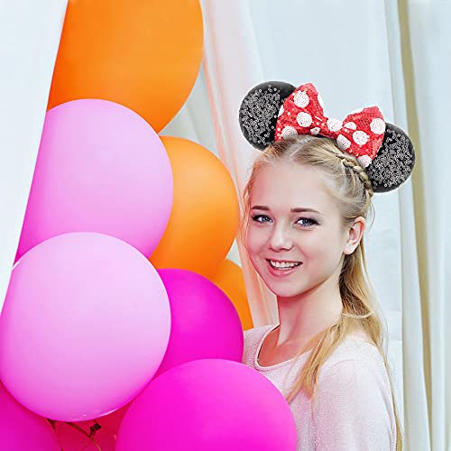 LYLIN Mouse Ears Headband, Sequin Ears Headbands with Bow Princess Decoration Halloween Hairs Accessories for Girls Women Boys B