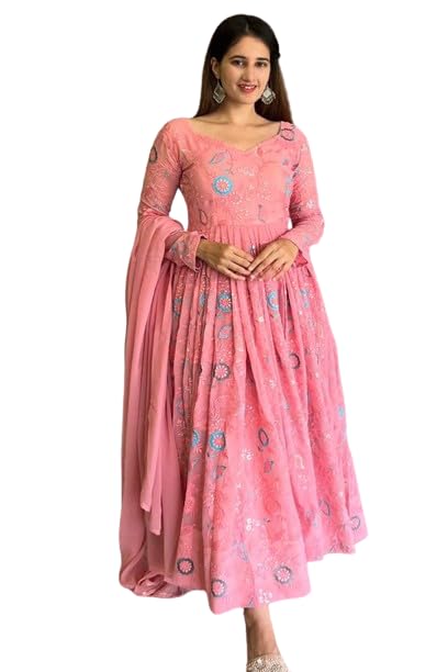 Fashion Basket Havy Georgette Embroidered Anarkali Dress For Women Pink