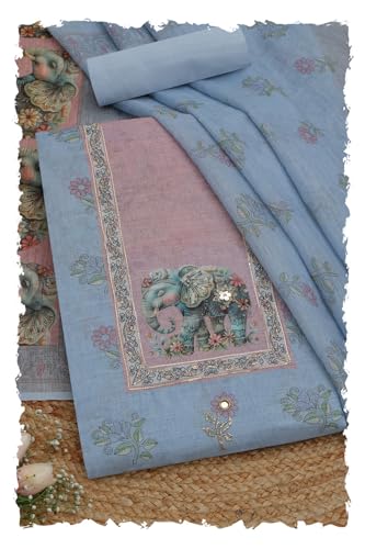 Soch Women Linen Blend Floral Print Unstitched Dress Material with Zari
