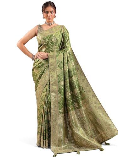 Green Woven Design Banarasi Silk Blend Saree With Unstitched Blouse Piece
