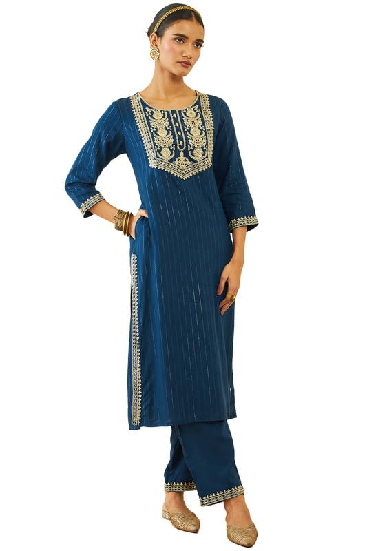 Soch Women Rayon Embroidered Straight Kurta Set with Sequin Embellishments