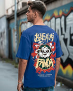 Bewakoof MenS Stoned Panda Graphic Printed Cotton T-Shirt - Oversized Fit, Round Neck, Half Sleeves_592041_Blue_M