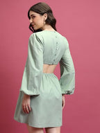 Ketch Cotton Blend Women Casual Fit Green Dress Above The Knee Khj6000635