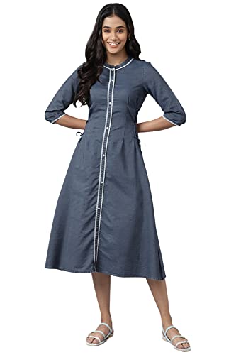 Aurelia Women Denim Blue Denim Geometric Yarn Dyed Dress_22Aua13349-701335_Xxl
