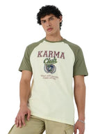 The Souled Store Karma Men and Boys Short Sleeves Round Neck Green Graphic Printed Regular Fit Cotton T-Shirts
