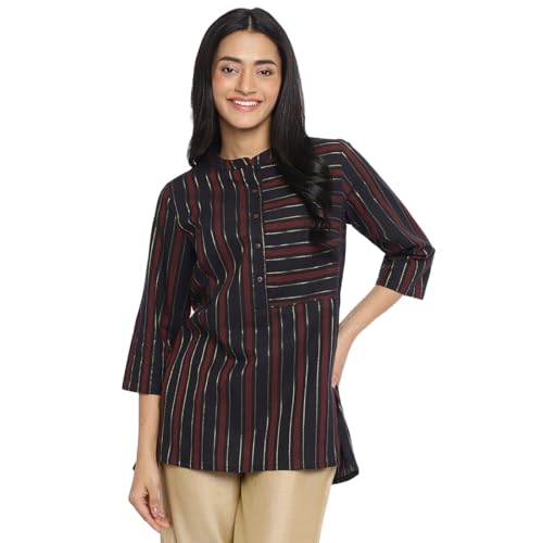 Fabindia Women'S Striped Slim Fit Short Kurta (1027745Black_Black