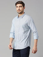 Thomas Scott Mens Striped Slim Fit 100% Cotton Casual Shirt with Spread Collar and Long Sleeve