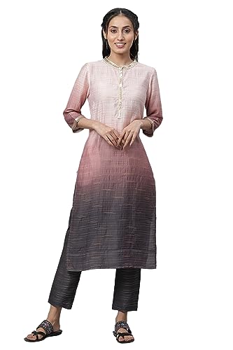 Aurelia WomenS Pink Nylon Viscose Ombrey Kurta And Trouser Set_23Auas14570-507733_Xxl