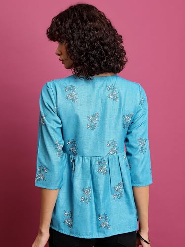 Ketch WomenS Paisley Regular Fit Tunic Shirt (Khtp000291_Blue