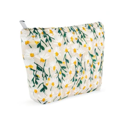 ZLFSRQ Daisy Flower Makeup Bag Travel Cute Floral Cosmetic Bag for Women Girls Small Embroidery Makeup Zipper Portable Storage T