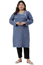 W For Woman Plus Size Blue Embroidered Asymmetrical Winter Kurta_22Now18636G-214261_4Xl