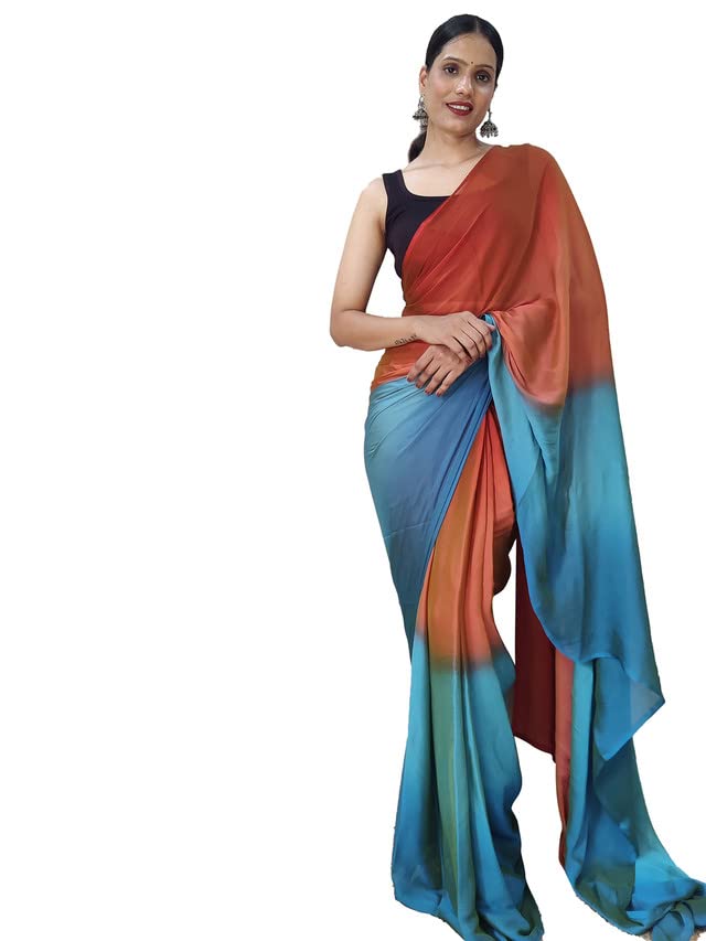 Satrani WomenS Chiffon Ready To Wear Saree With Unstitched Blouse Piece(3029S196N_Orange)