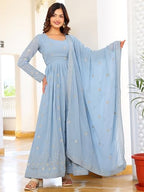 Fashion Basket Georgette Anarkali Kurta For Women Sky Blue