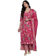 Libas Womens Printed Silk Blend A-Line Kurta With Palazzos And Dupatta
