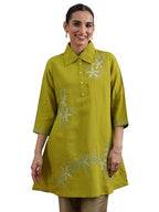 Libas WomenS Silk Blend Embroidered Straight Kurti (58316_Lime Green