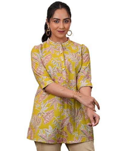 Libas WomenS Silk Blend Floral Regular Kurti (98208C_Yellow 2_M)