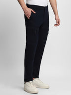 Dennis Lingo Mens Cotton Lycra Full Length Solid Slim Fit Cargo Trousers Navy