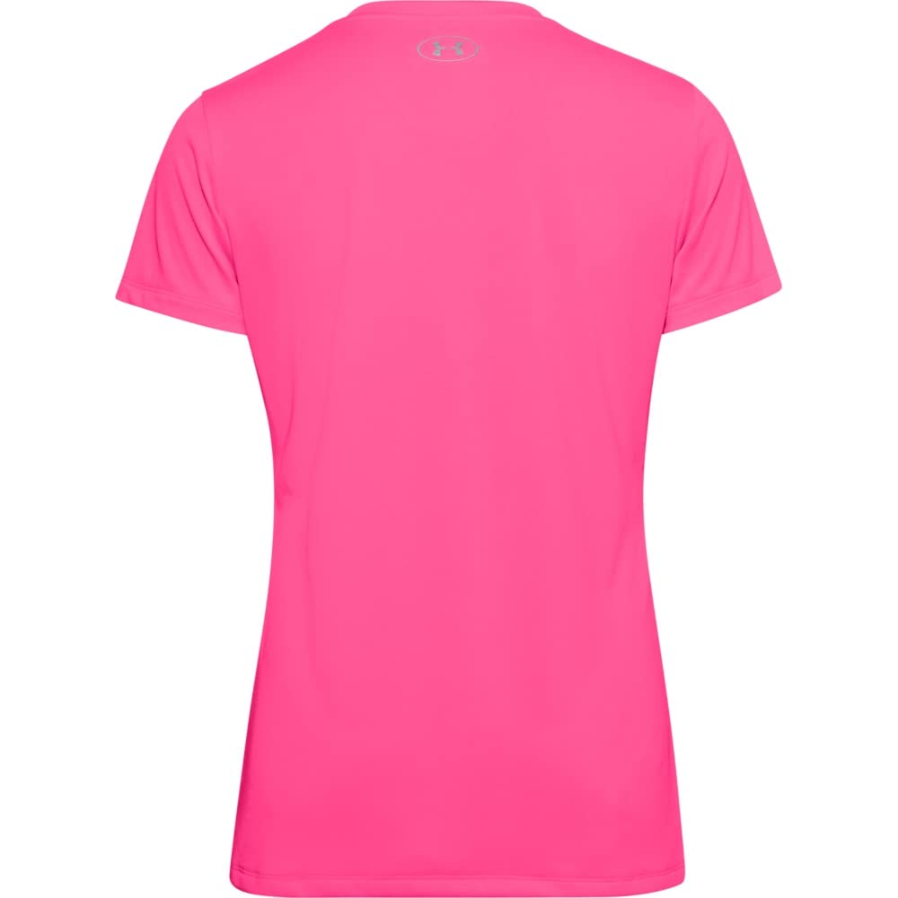 Under Armour womens Tech V-Neck Short-Sleeve T-Shirt , Cerise (653)/Metallic Silver , Small
