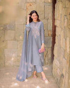 ANNI DESIGNER Womens Cotton Blend Embroidered Straight Kurta with Pant & Dupatta (Gudali Blue_3XL_Blue_XXX-Large)