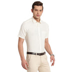 Turtle Men White Cotton Linen Solid Regular Fit Formal Shirts