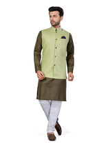 Be Active MenS Solid Linen Blend Kurta Pyjama 3 Piece Set || Men Kurta Pajama With Modi Jacket || Kurta Pajama Nehru Jacket For