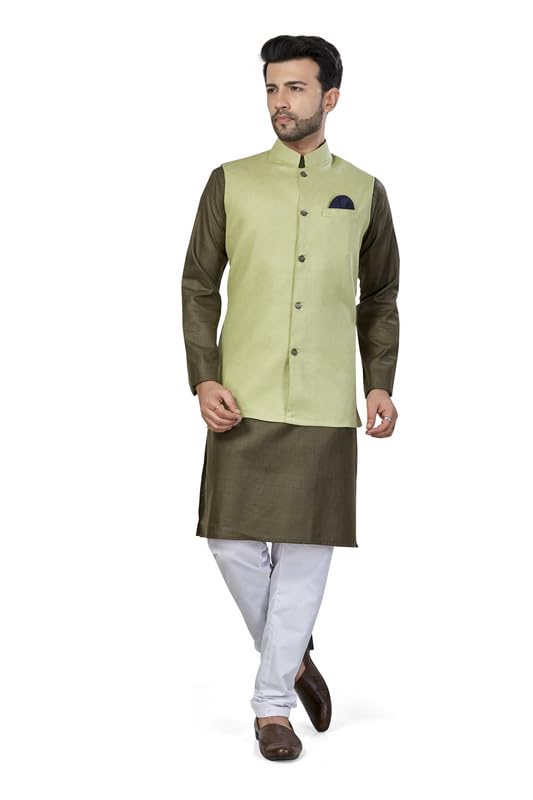 Be Active MenS Solid Linen Blend Kurta Pyjama 3 Piece Set || Men Kurta Pajama With Modi Jacket || Kurta Pajama Nehru Jacket For
