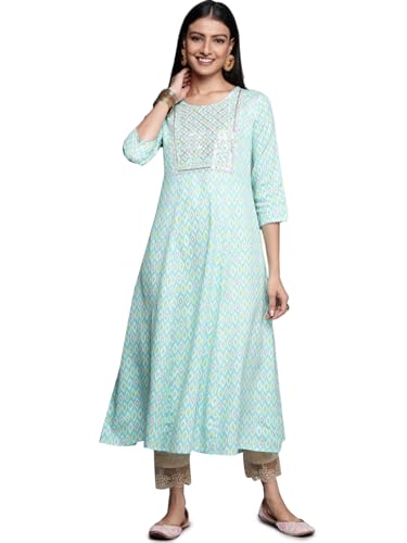Libas WomenS Rayon Blend Printed Straight Kurtas (23707O_Blue
