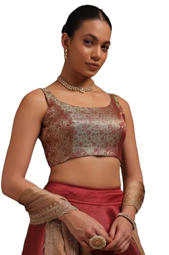 Soch Women Tissue Floral Print Padded Blouse with Zari Woven