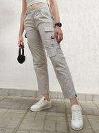 Hubberholme Women Grey Smart Casual Summer Cotton Regular Fit Solid Trousers