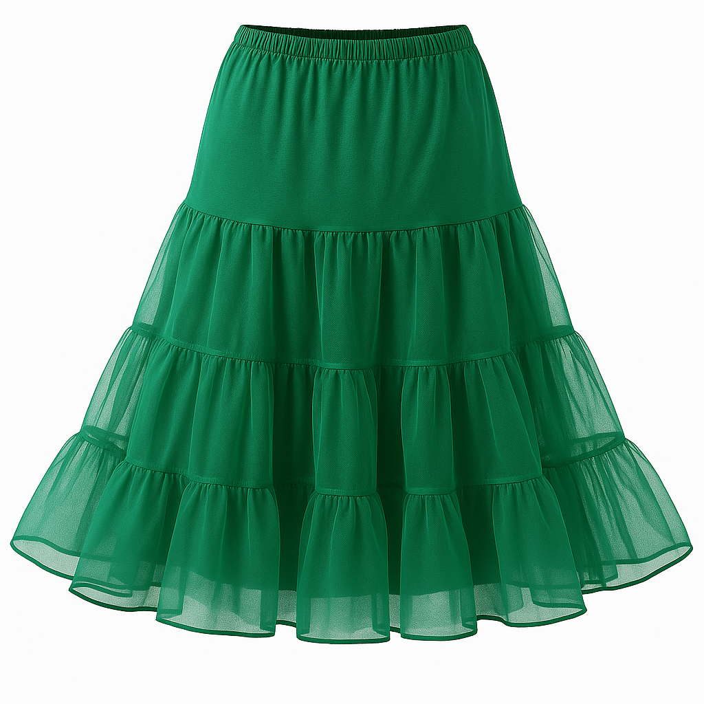 Malco Modes Tea-Length Green Petticoat Skirt â?? Vintage 50s Crinoline Underskirt for Dresses, Weddings & Halloween Costumes