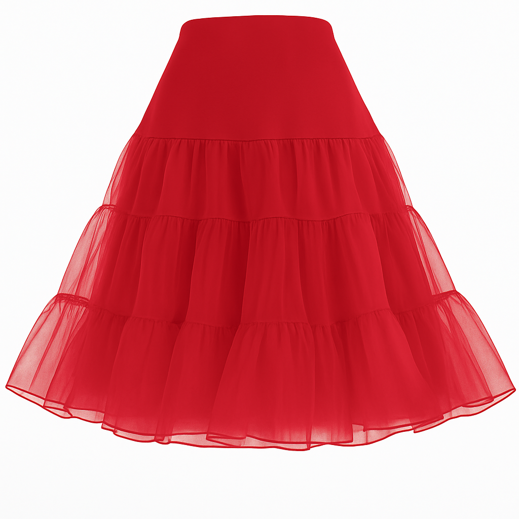 Malco Modes Tea-Length Red Petticoat Skirt â?? Vintage 50s Crinoline Underskirt for Dresses, Weddings & Halloween Costumes