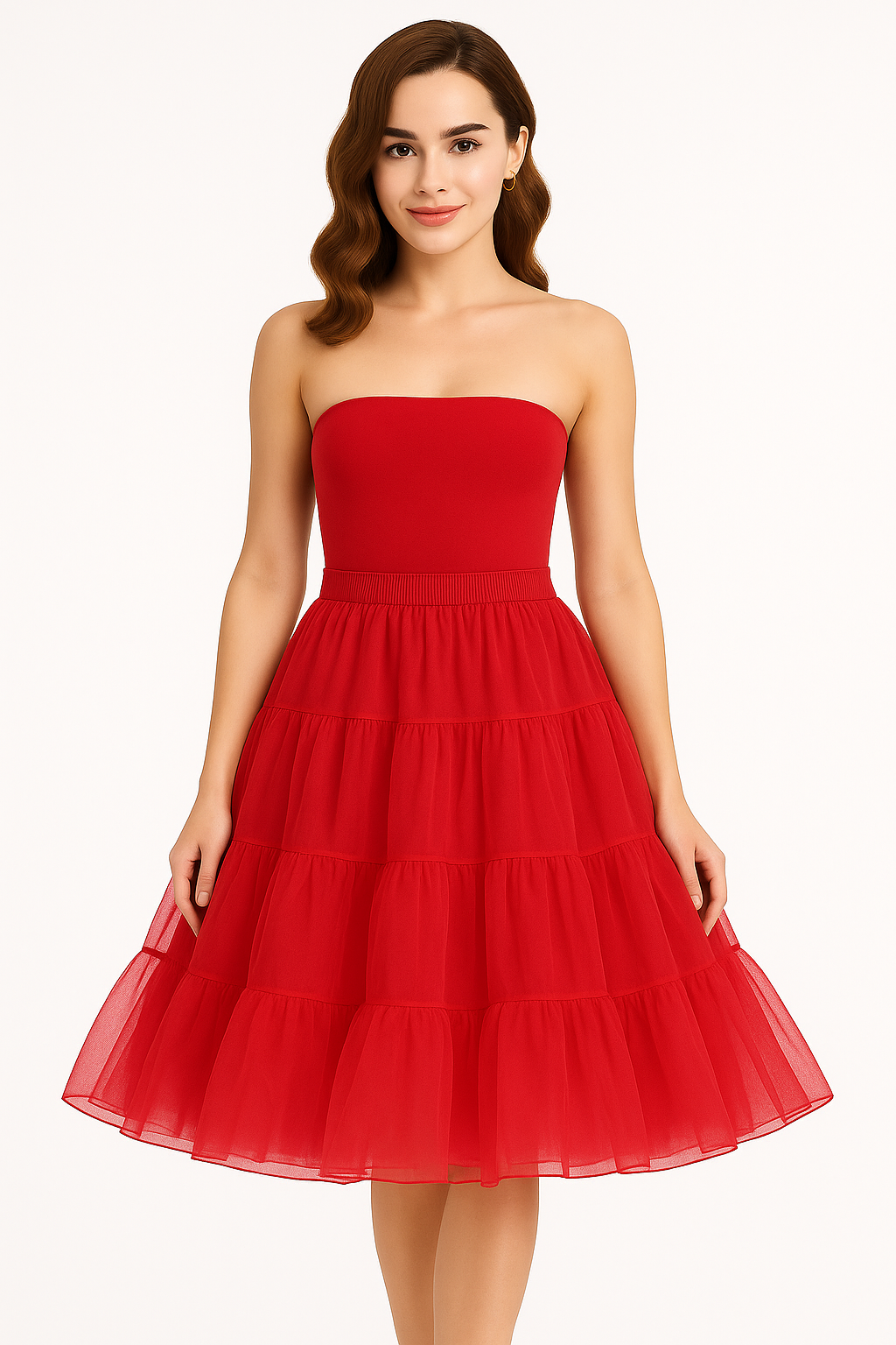 Malco Modes Tea-Length Red Petticoat Skirt â?? Vintage 50s Crinoline Underskirt for Dresses, Weddings & Halloween Costumes