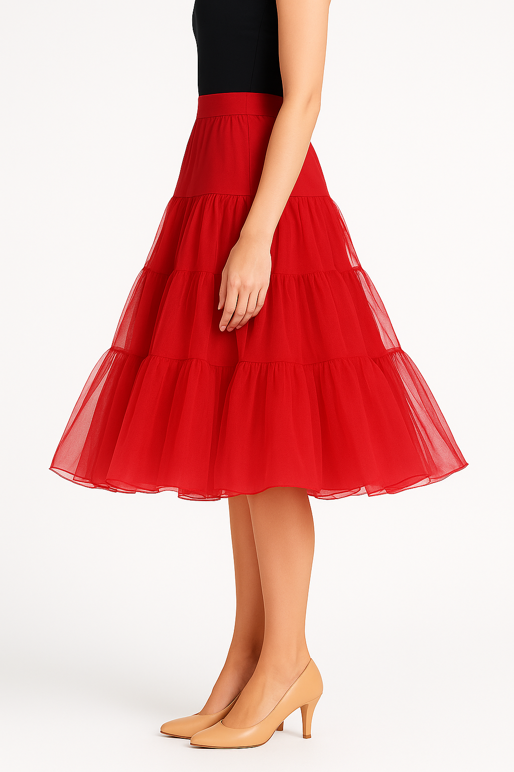 Malco Modes Tea-Length Red Petticoat Skirt â?? Vintage 50s Crinoline Underskirt for Dresses, Weddings & Halloween Costumes