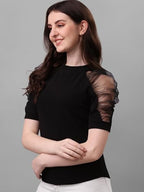 Noble Monk WomenS Solid Stretchable Top | Round Neck Half Sleeve | Regular Fit Top For Women