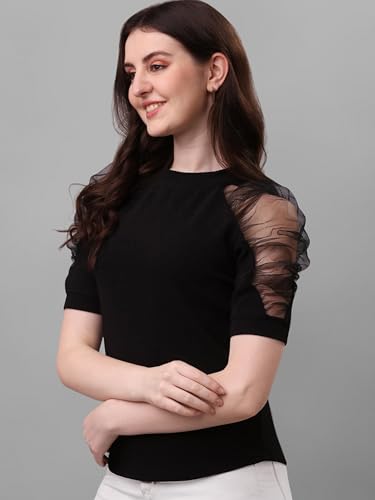 Noble Monk WomenS Solid Stretchable Top | Round Neck Half Sleeve | Regular Fit Top For Women