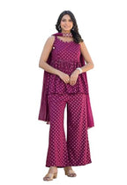 Stylum Women'S Ethnic Motifs Printed Rayon Sleeveless Kurta Palazzo Dupatta Set (Kpdwinesamia42_Wine, Xl)