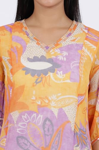 W For Woman Printed A-Line Chiffon Kurta (Size: 2Xl)-W11531-123741 Orange
