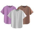 Juneberry Pure 100% Cotton Oversized Loose Baggy Fit Round Neck With Drop Shoulder White & Lilac & Cork Half Sleeves Boyfriend T