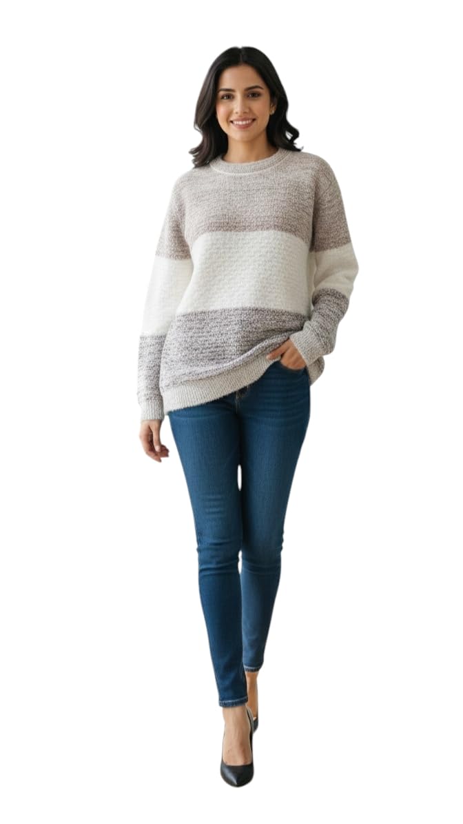 Aarika Womens Winter Wear Beige-White Colour Solid Woolen Sweater-(S-L)-(St-W-Md-09-Beige-White-L)