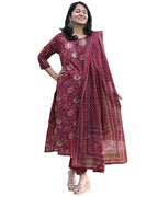 ANNI DESIGNER Womens Rayon Blend Straight Printed Kurta with Pant & Dupatta (PARAVA Maroon_XXL_Maroon_XX-Large)