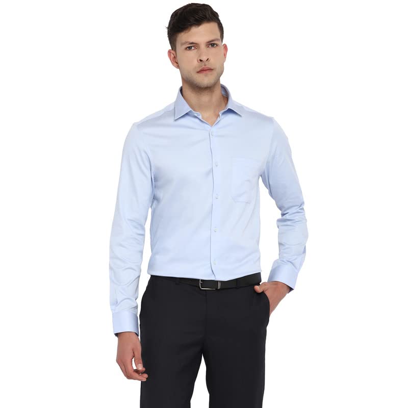 Turtle Men Sky Blue Cotton Lycra Solid Slim Fit Shirts