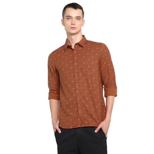 Turtle Men Khadi Slim Fit Full Sleeve Brown Casual Shirt