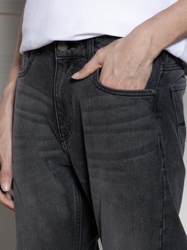 Dennis Lingo Mens Dark Grey Cotton Relaxed Fit Jeans