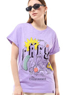 Bewakoof Air 1.0 Womens Graphic Print Boyfriend Fit Half Sleeve Round Neck Cotton Slub T-Shirt_645933_Purple_L