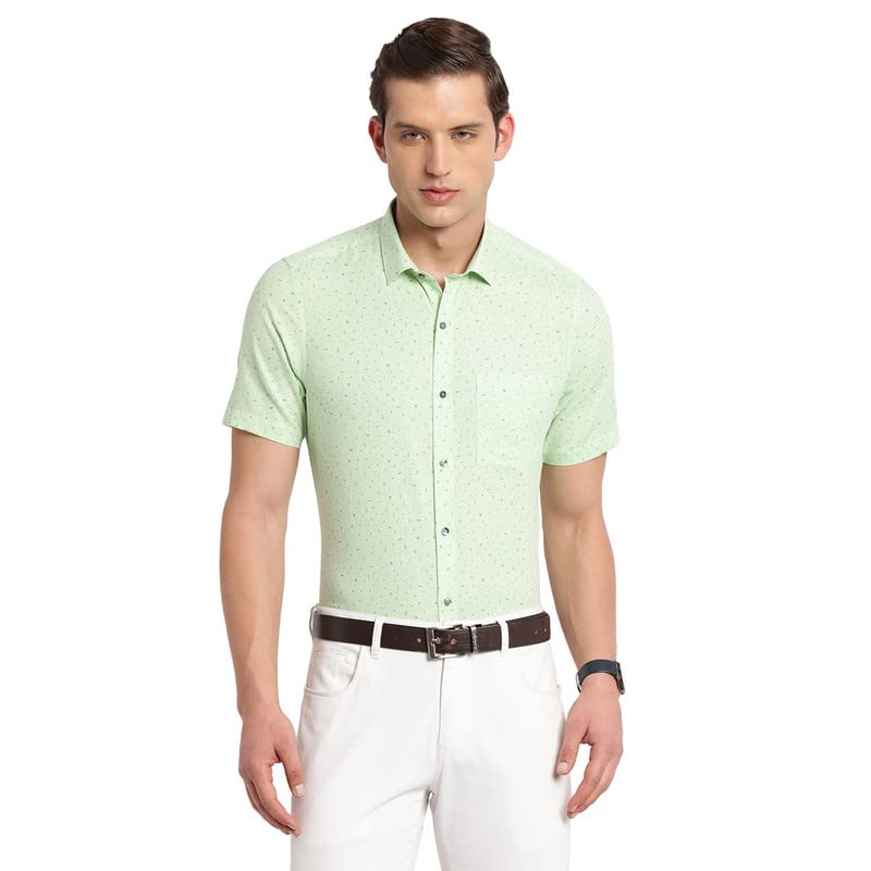 Turtle Men Green Cotton Printed Regular Fit Formal Shirts