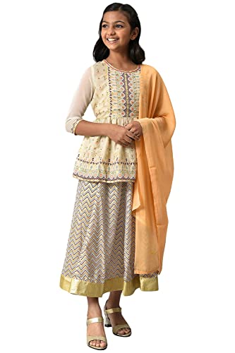 Aurelia Girl'S Polyester Kurta-Skirt-Dupatta (22Aug10154A-504361_Beige