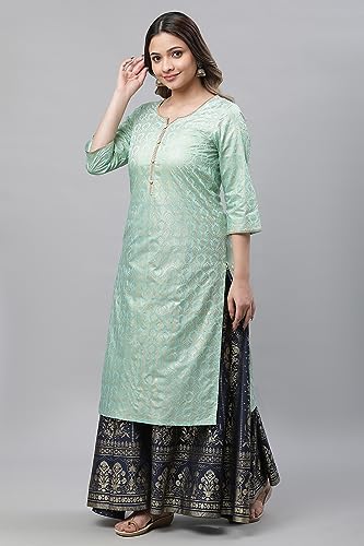 Aurelia WomenS Green Foil Printed Embellished Kurta